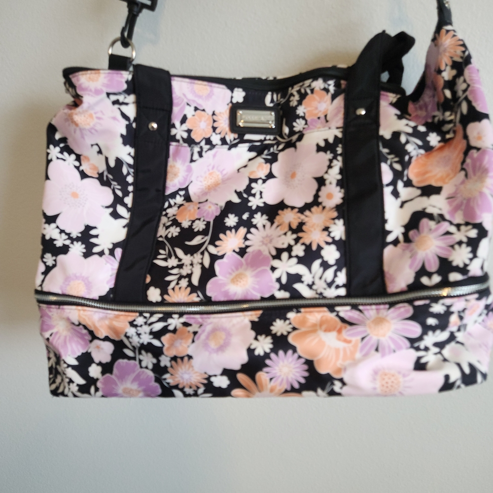 Madden Girl Black and Pink Floral Travel Bag - Picture 6 of 8